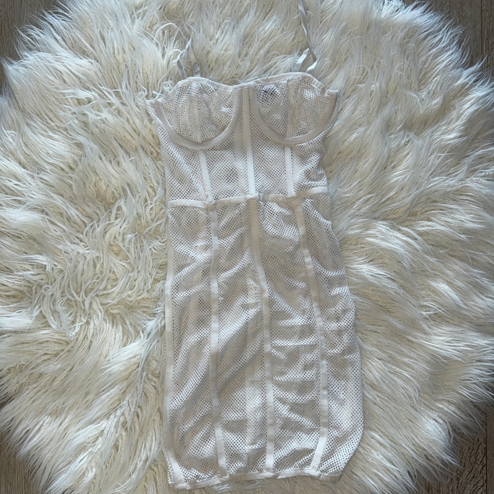 Fashion Nova White Mesh Midi Dress